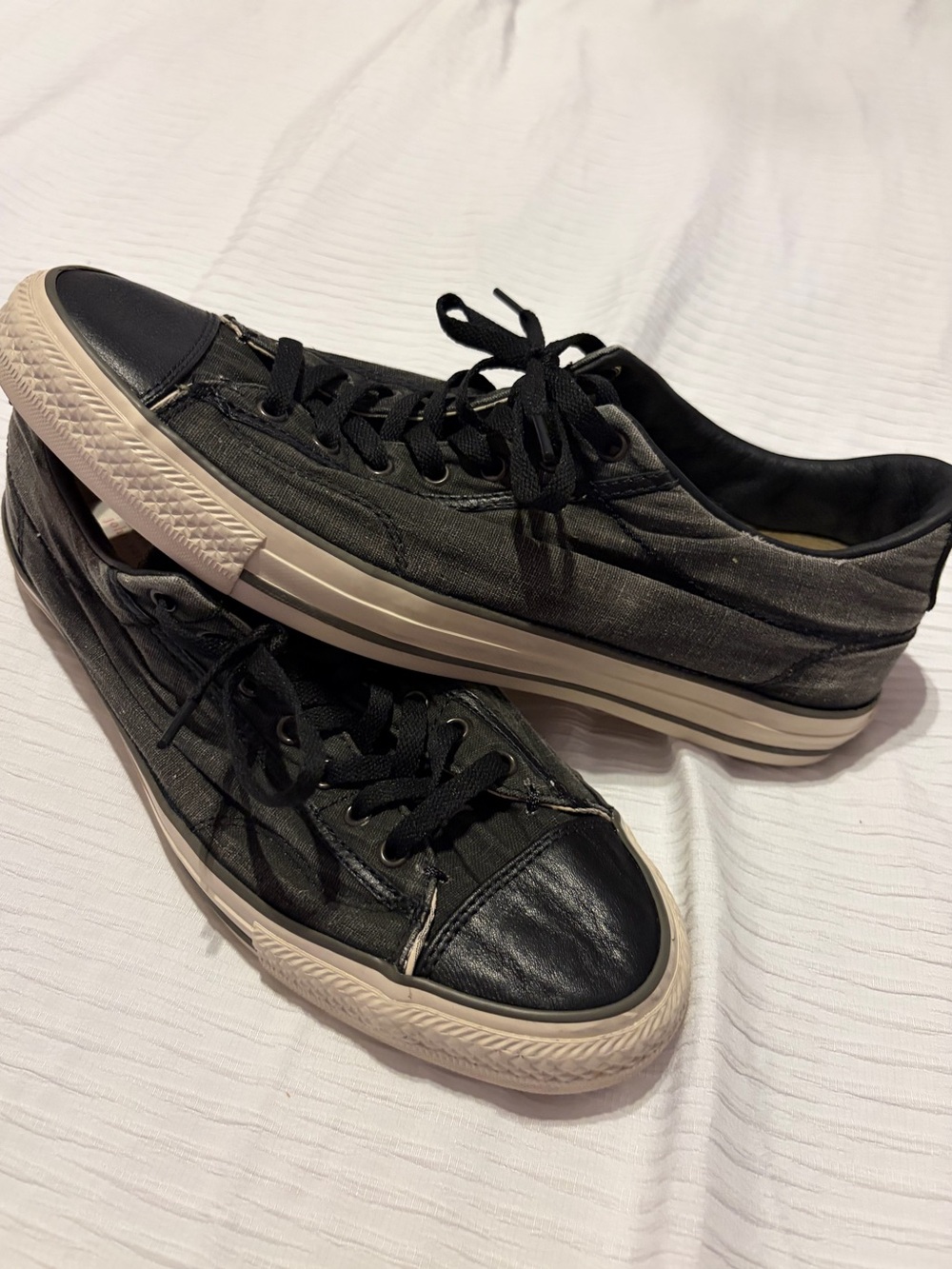 John Varvatos X Converse Rare Black Low-Top Canvas and Leather Cap Sneakers